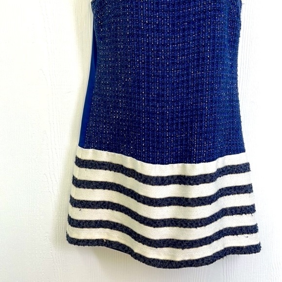 Boston Proper - Navy And Gold Tweed Striped Lined Sleeveless Midi Dress Size 4 - Picture 4 of 10